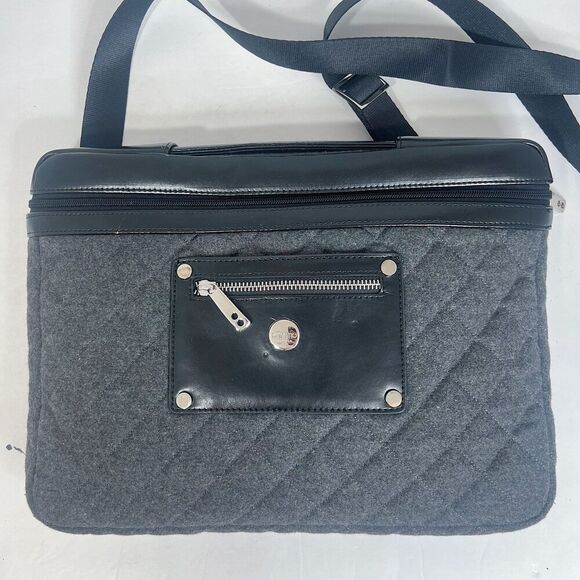 Knomo London Alfie Laptop Bag Briefcase Work Bag Black Leather Quilted Grey - Picture 2 of 11